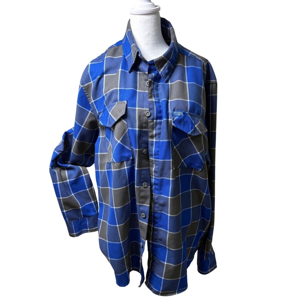 DIXXON The Layback Flannel Shirt Men's Blue Grey Plaid Long‎ Sleeve Button Up L